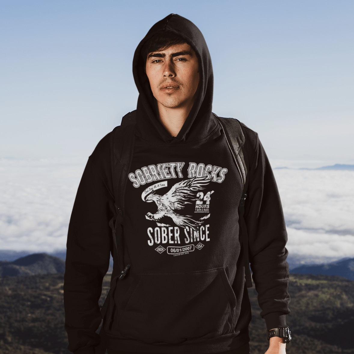 Sobriety Rocks – Sober Since Unisex Hoodie with Custom Sobriety Date