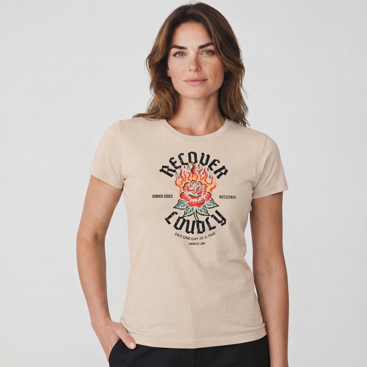 Recover Loudly Sober T Shirt with Custom Sobriety Date