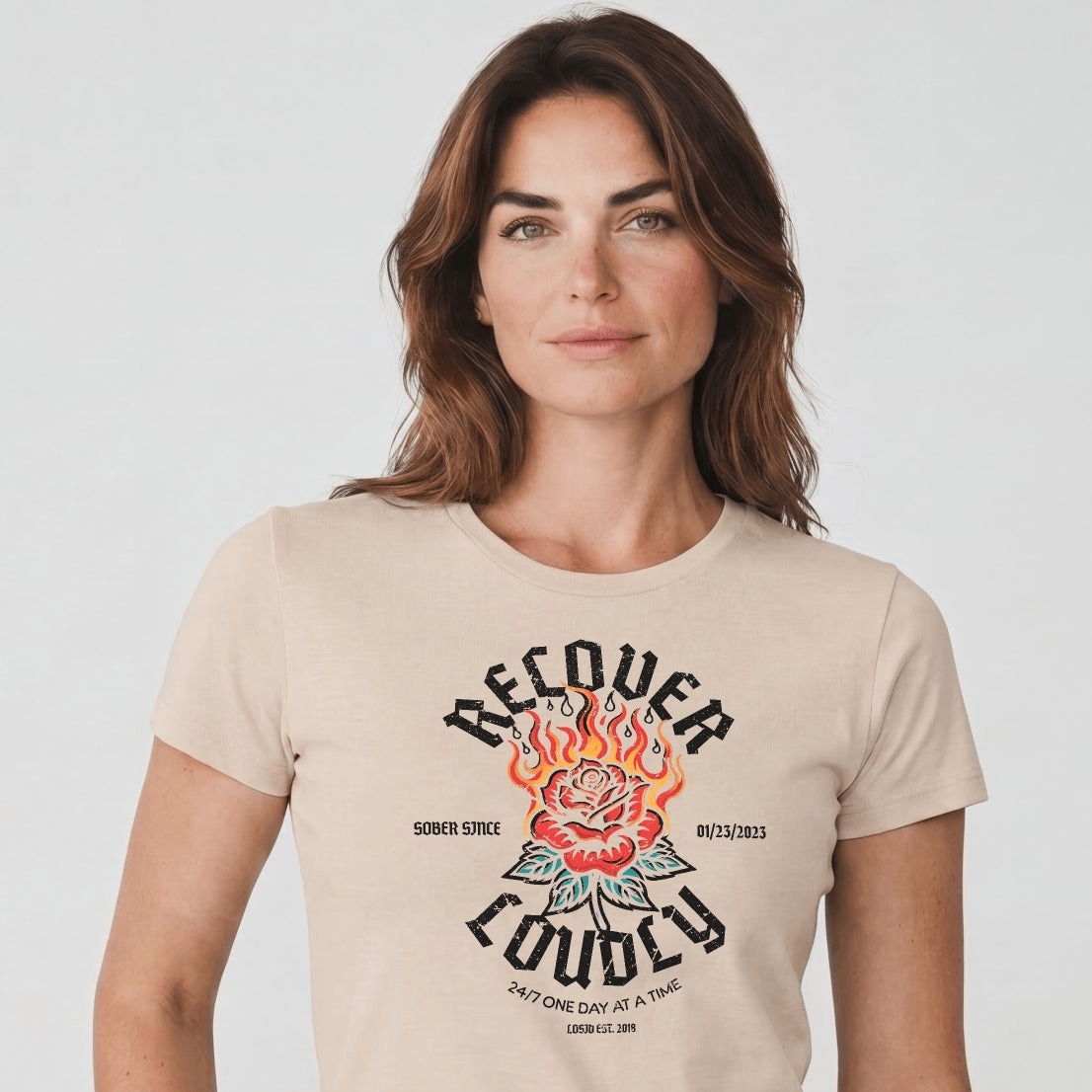 Recover Loudly Sober T Shirt with Custom Sobriety Date