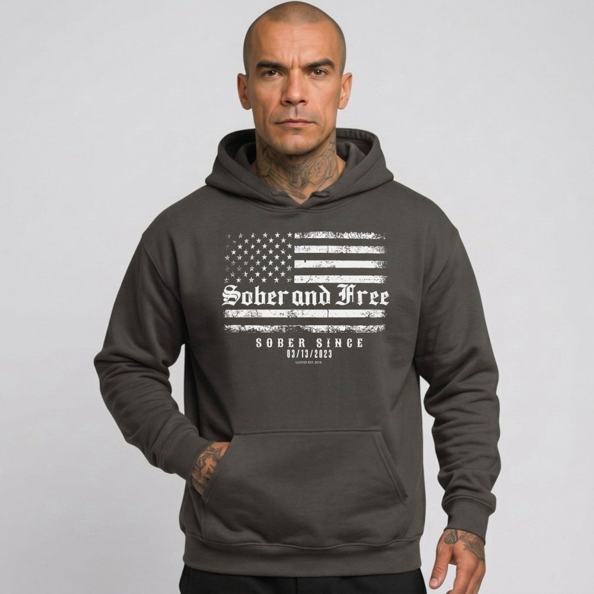 Sober and Free Custom Sobriety Date Recovery Hoodie packaging detail (view 18)