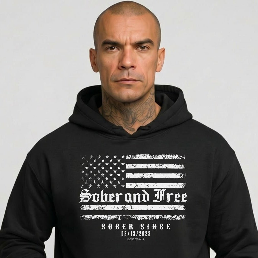Recovery Hoodie | Sober and Free Custom Sobriety Date Hoodie