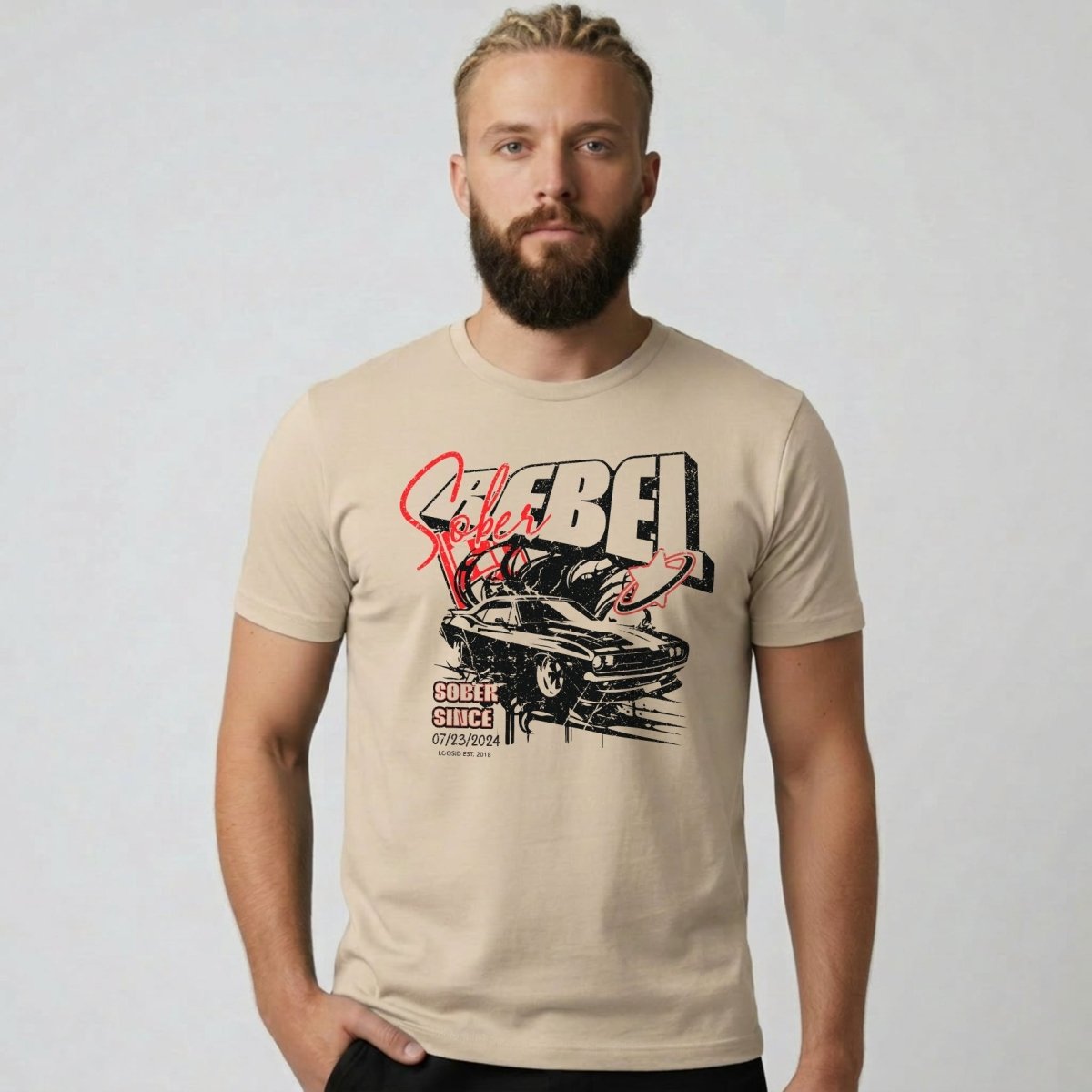 Men's Sober Rebel T-shirt with Custom Sobriety Date
