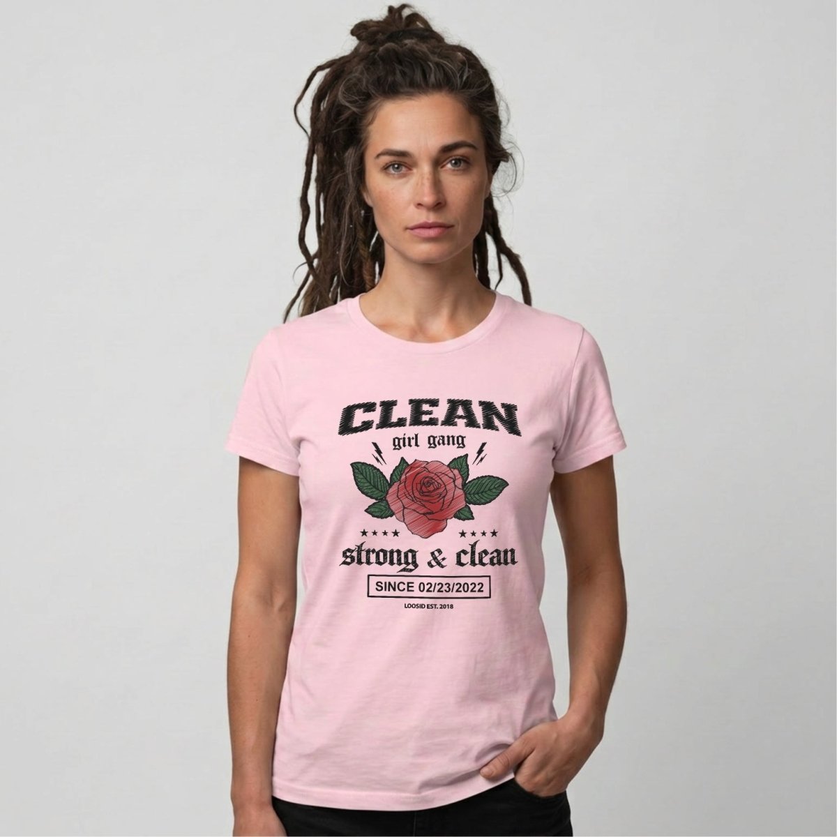 Clean Girl Gang Strong & Clean Sober T Shirt side view (view 16)