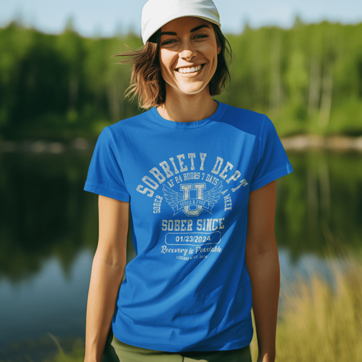 Sobriety Dept T-shirt – Sober AF 24/7 with Custom Sobriety Date