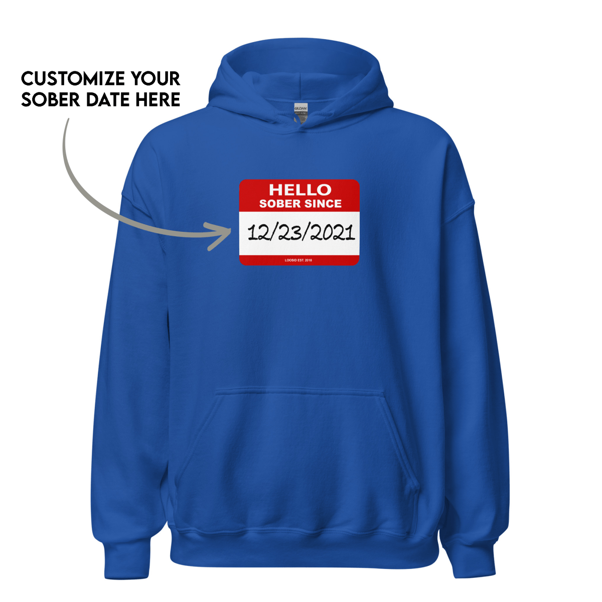 Men’s Hello Sober Since Hoodie w/ Personalized Sobriety Date