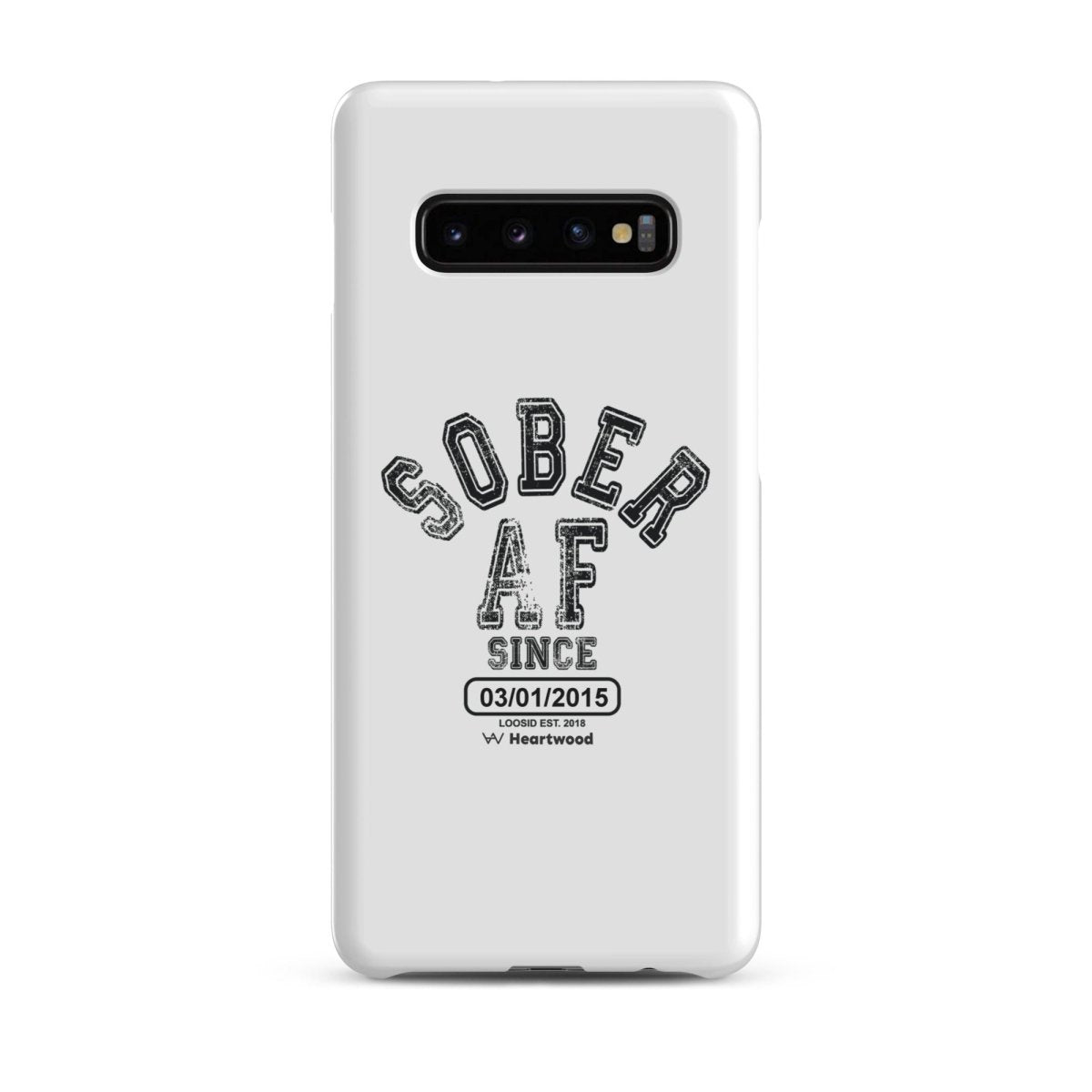 Sober AF Snap Recovery Phone Case flat lay styled image (view 3)