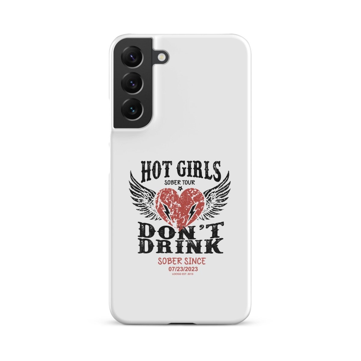 Hot Girls Don't Drink Snap Recovery Phone Case flat lay styled image (view 13)