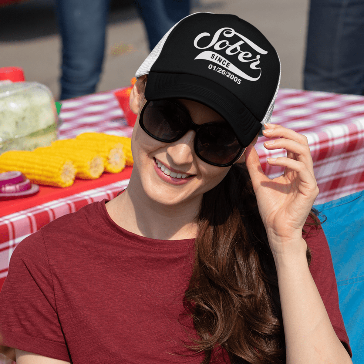 Sober Since Snapback Trucker Hat w/ Personalized Sobriety Date