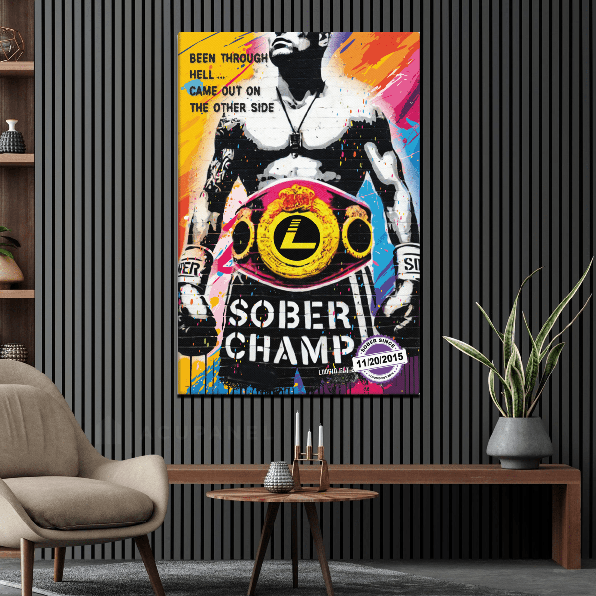 Sober Champ Man Sobriety Art close-up view (view 2)