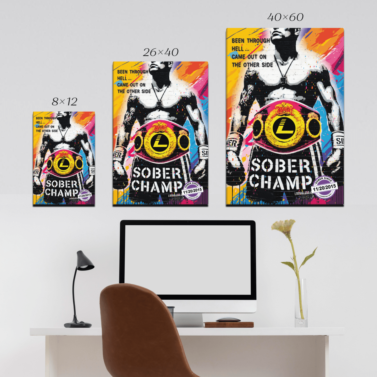 Sober Champ Man Canvas w/ Personalized Sobriety Date