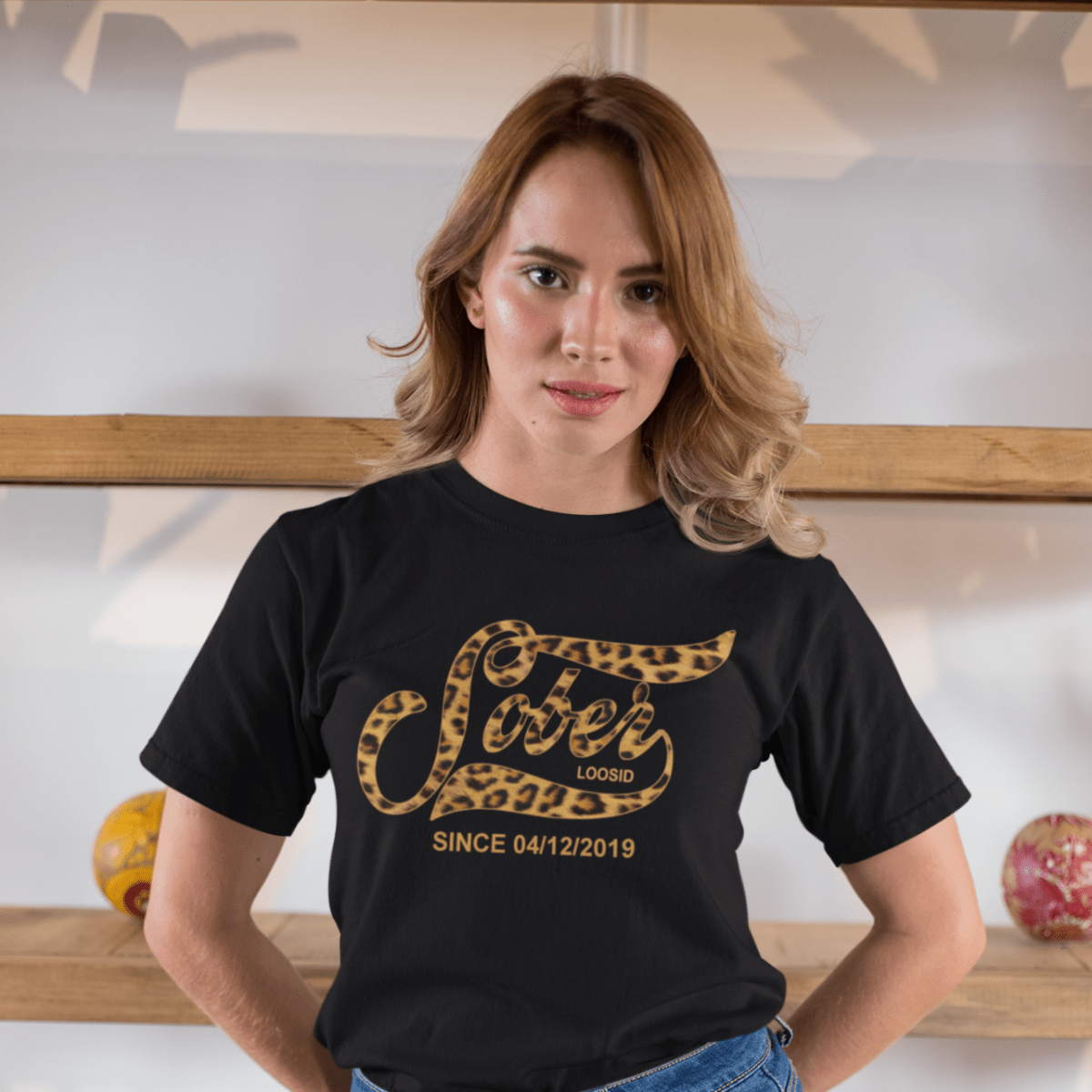 Leopard Sober Since T-Shirt w/ Personalized Sobriety Date