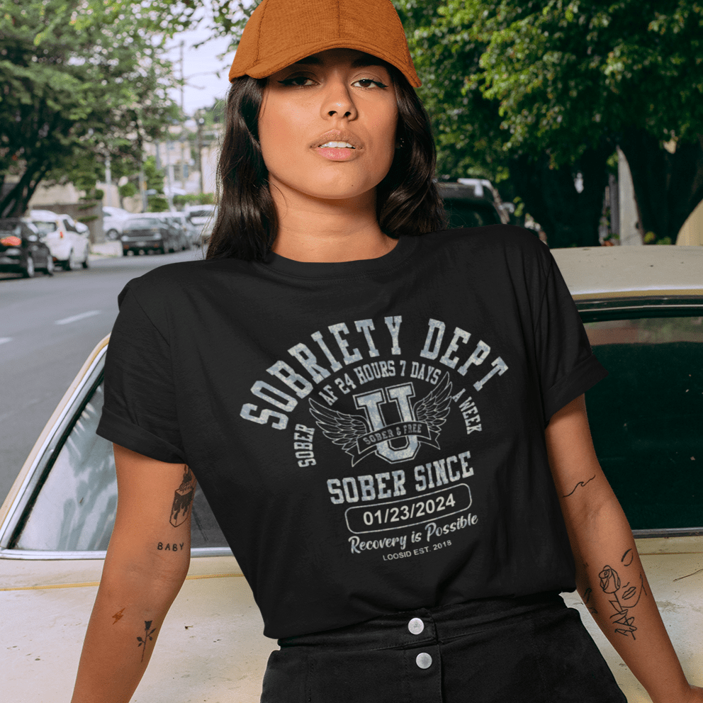 Sobriety Dept T-shirt– Sober AF 24/7 with Custom Sobriety Date