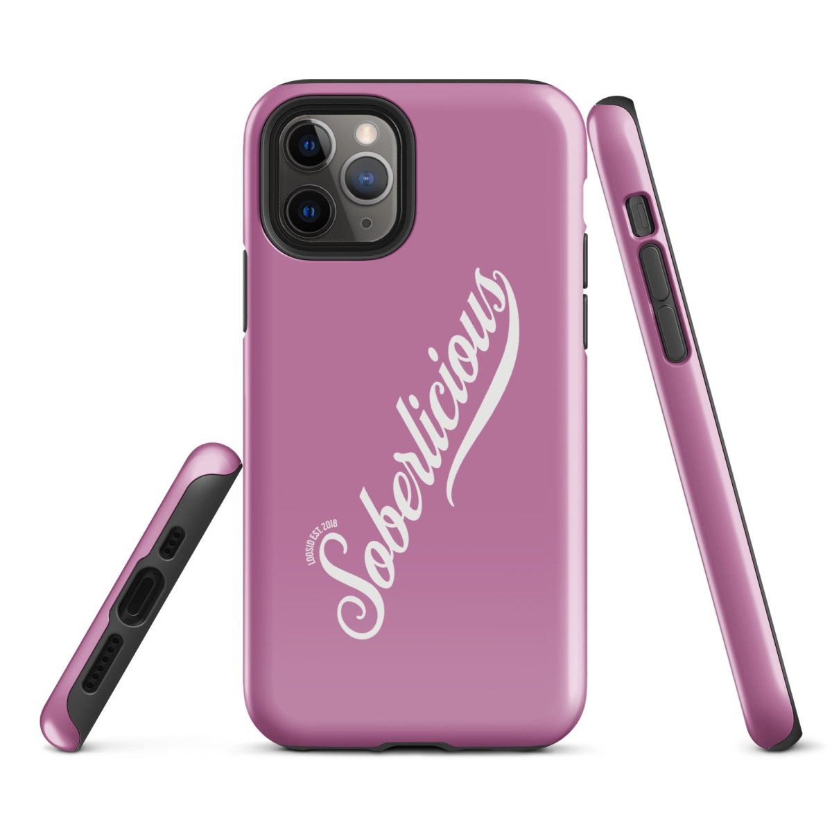 Soberlicious Recovery Phone Case flat lay styled image (view 3)