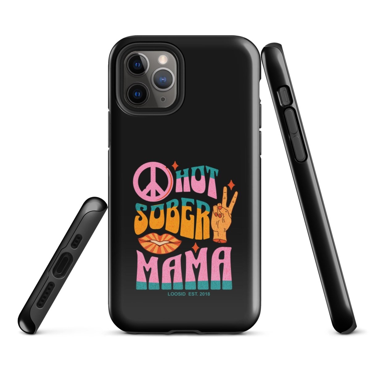 Hot Sober Mama Recovery Phone Case flat lay styled image (view 3)