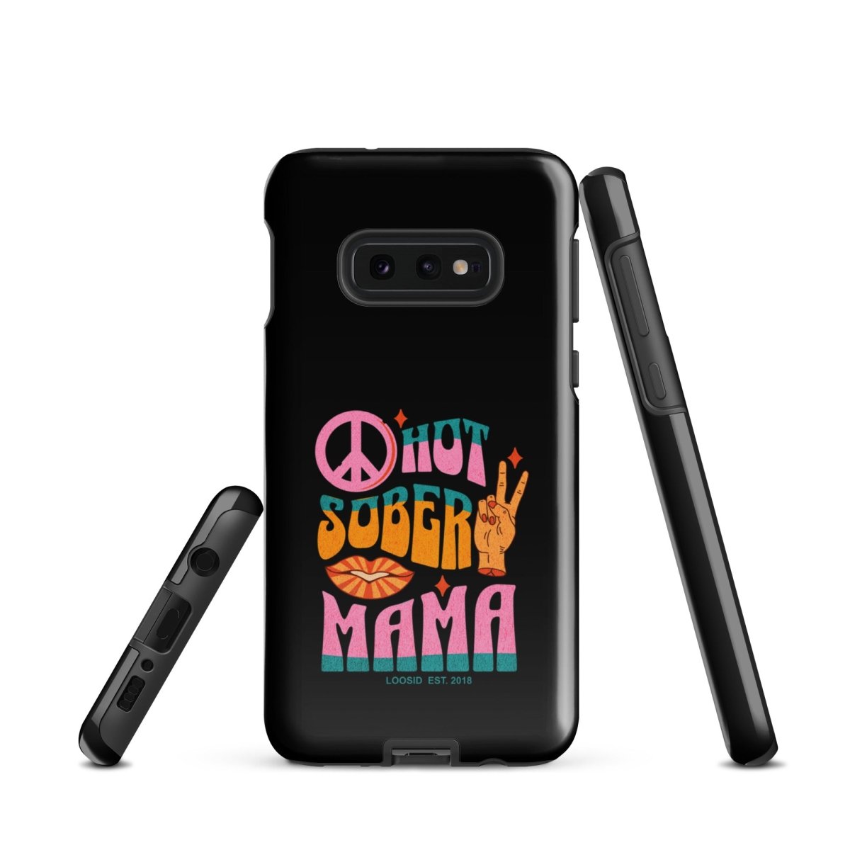 Hot Sober Mama Recovery Phone Case flat lay styled image (view 3)