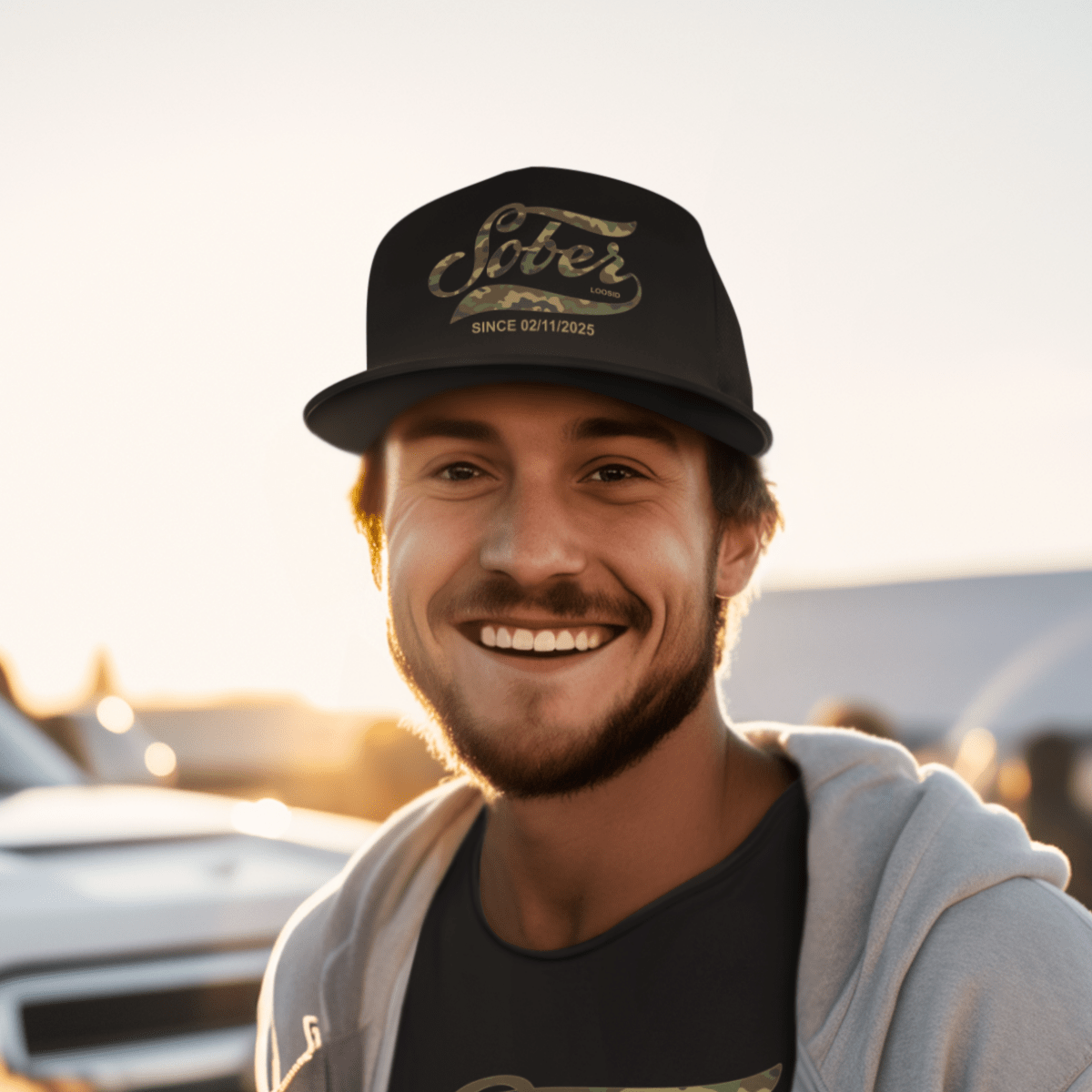 Sober Since Camo Trucker Hat w/Personalized Date