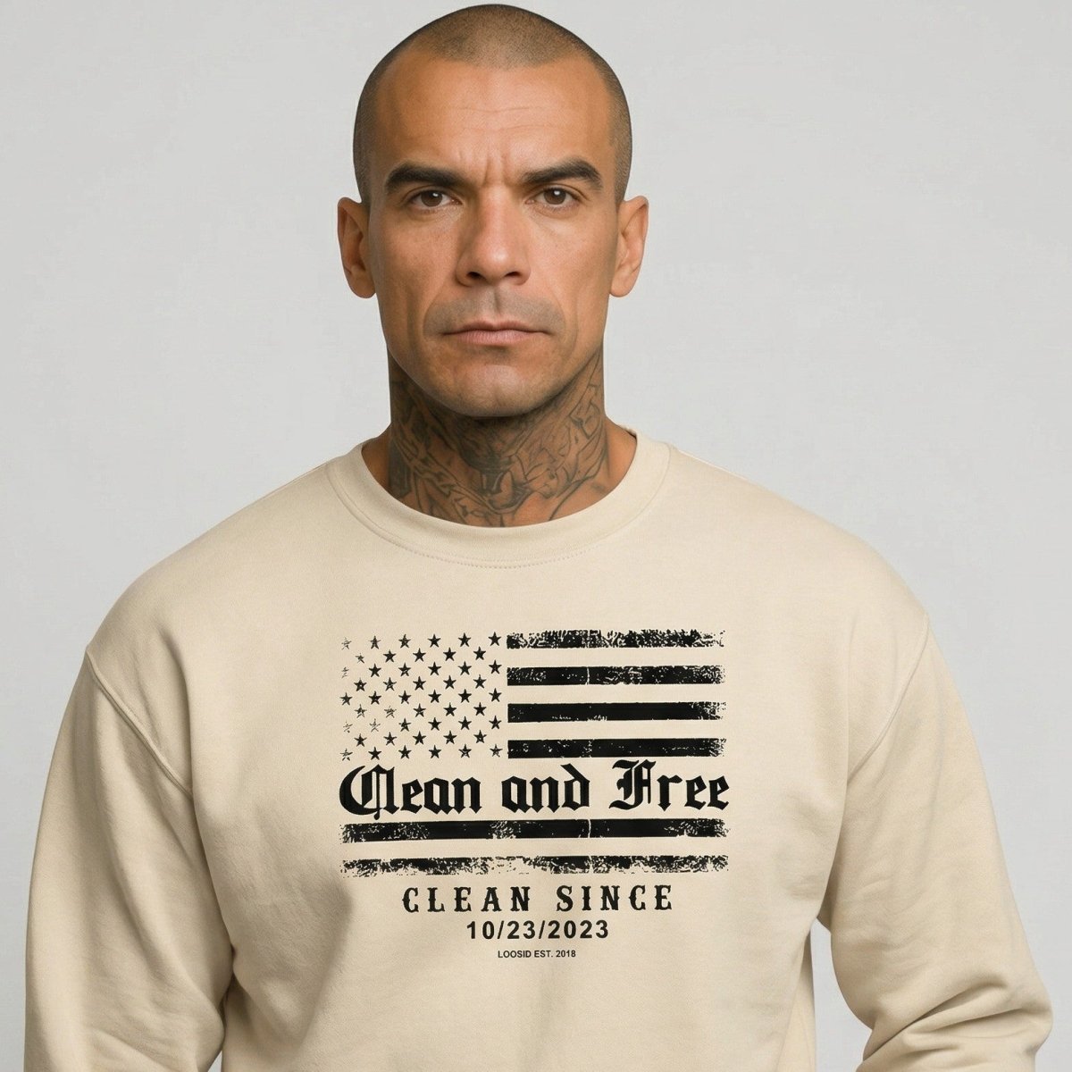 Clean and Free | Sobriety Sweatshirt with Custom Clean Since Date | Loosid