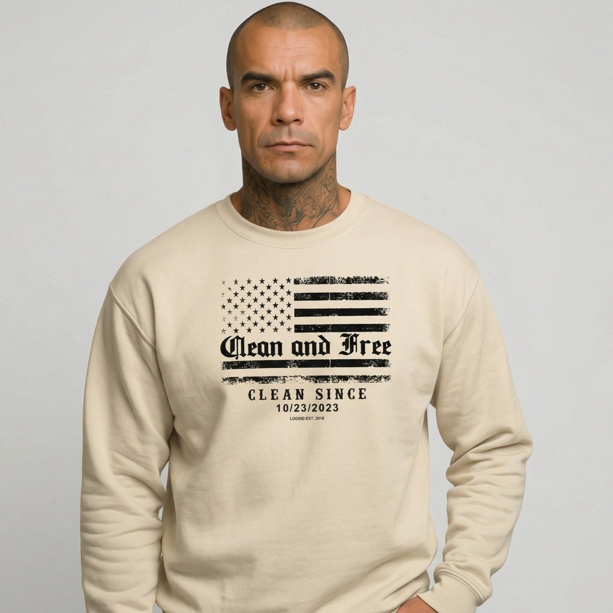 Clean and Free | Sobriety Sweatshirt with Custom Clean Since Date | Loosid