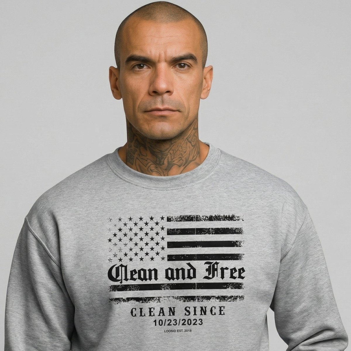 Clean and Free | Sobriety Sweatshirt with Custom Clean Since Date | Loosid
