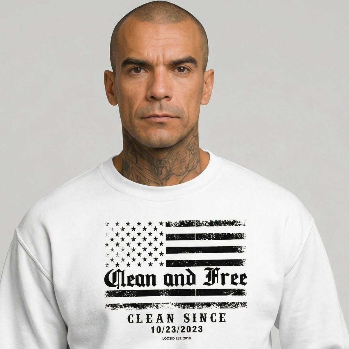 Clean and Free | Sobriety Sweatshirt with Custom Clean Since Date | Loosid
