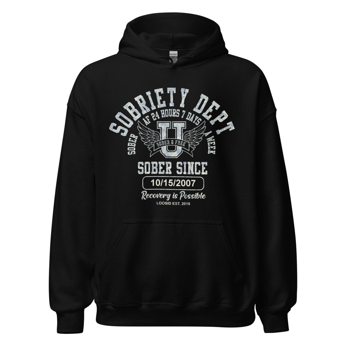 Recovery Hoodie | Sobriety Dept Sober AF 24/7 Unisex Hoodie with Custom Sobriety Date