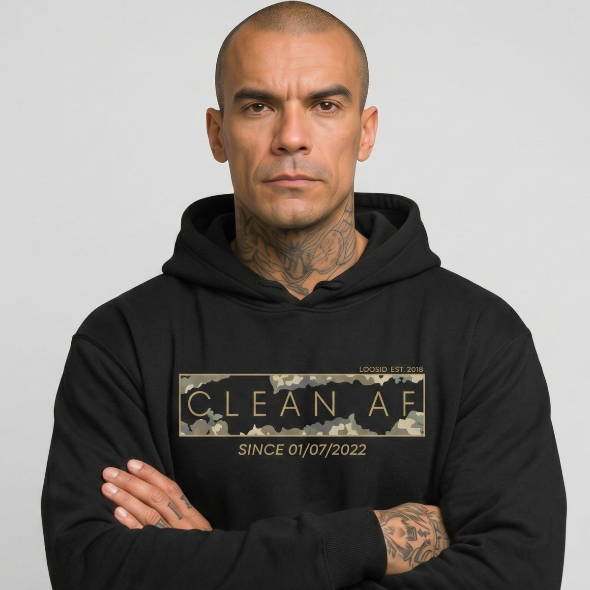 Recovery Hoodie | Men's Clean AF Camo Hoodie with Custom Clean Date