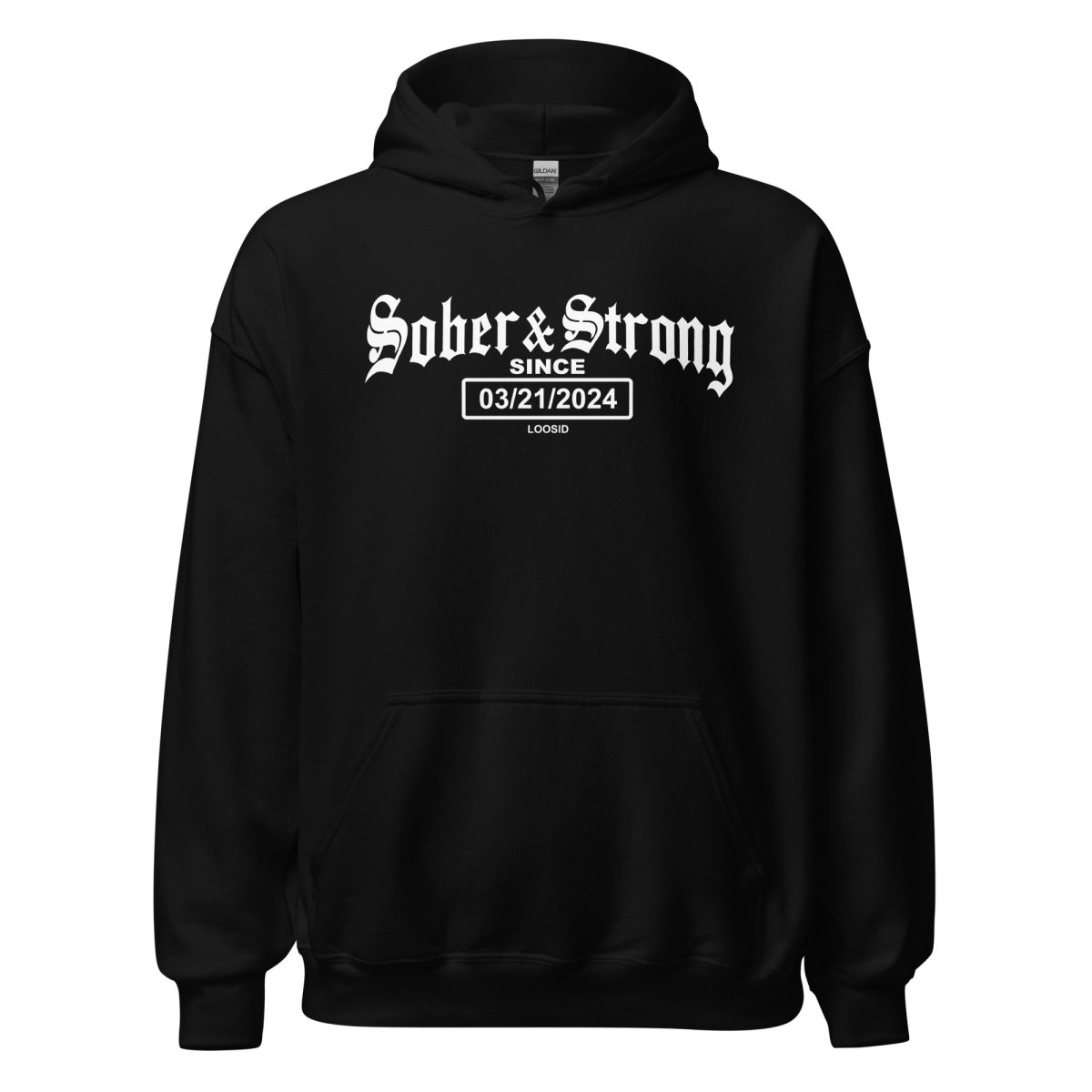 Old School Sober & Strong Recovery Hoodie flat lay styled image (view 3)