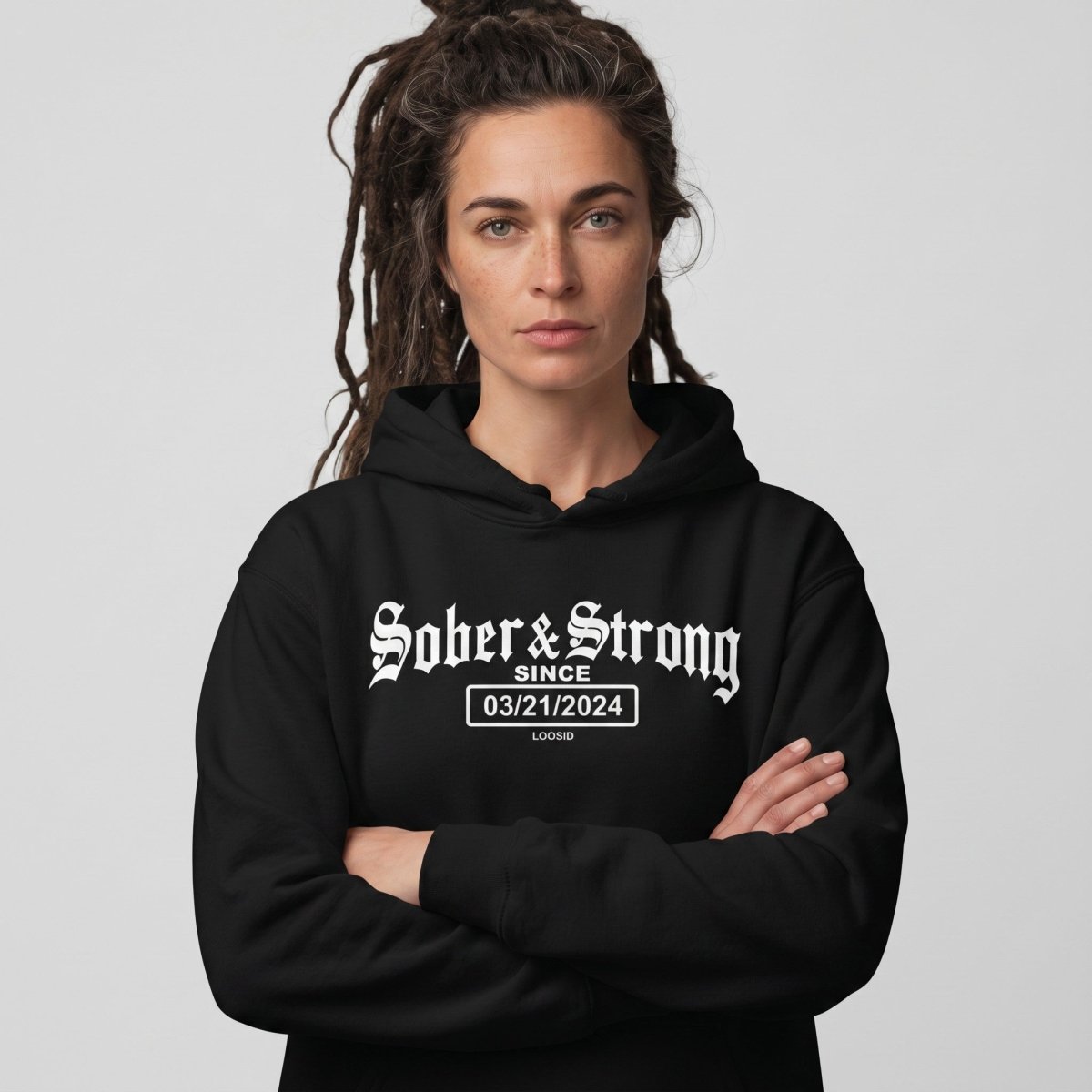 Recovery Hoodie | Women’s Old School Sober & Strong Hoodie with Custom Date