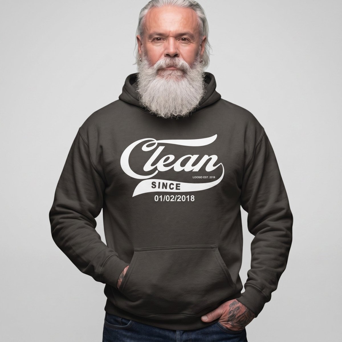 Recovery Hoodie | Men's Clean Since Hoodie with Custom Sobriety Date