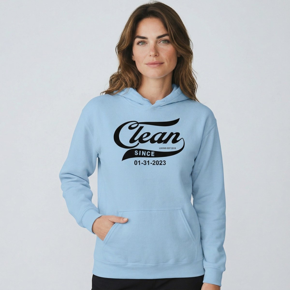 Clean Since Sober Recovery Hoodie flat lay styled image (view 33)