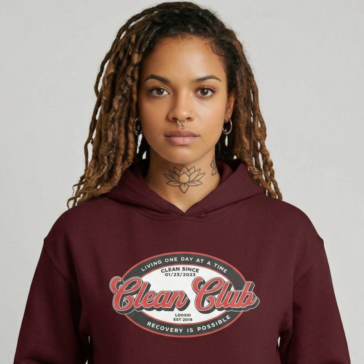 Clean Club Badge Unisex Hoodie with Custom Sobriety Date