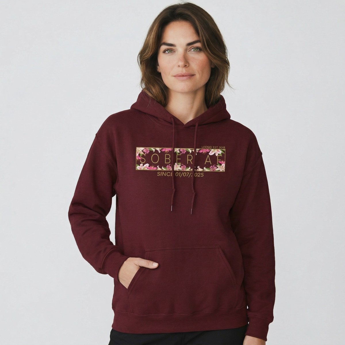 Recovery Hoodie | Women’s Sober AF Hoodie with Custom Date