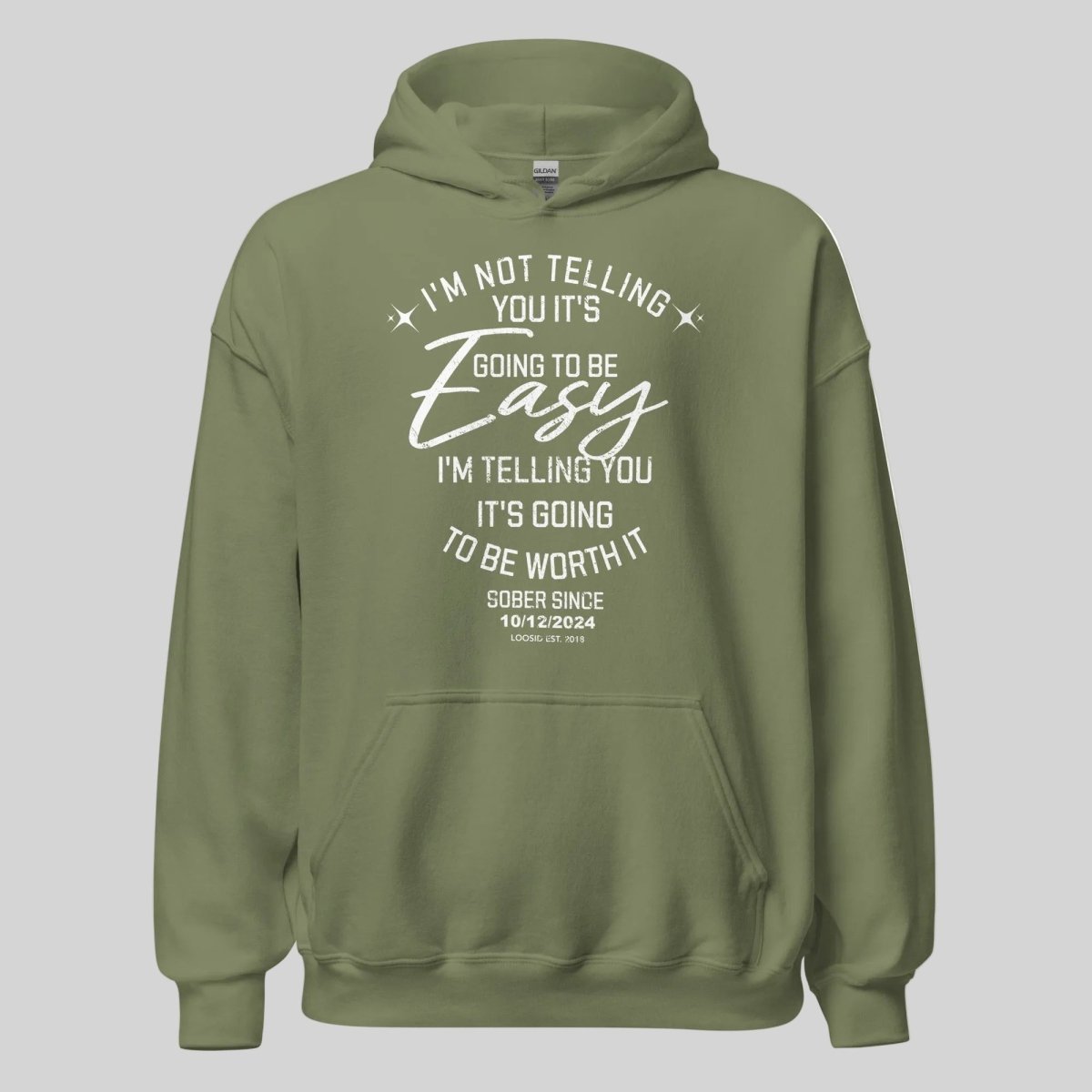 I'm Not Telling Custom Sobriety Date Recovery Hoodie fit detail (view 19)