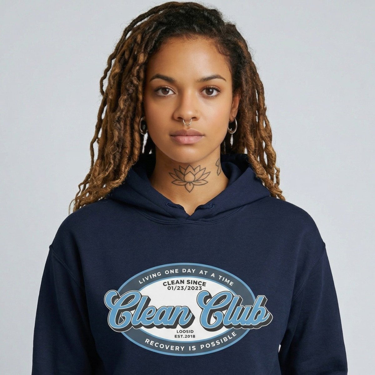Clean Club Badge Unisex Hoodie with Custom Sobriety Date
