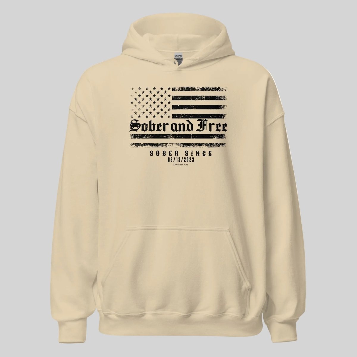 Sober and Free Custom Sobriety Date Recovery Hoodie close-up view (view 32)