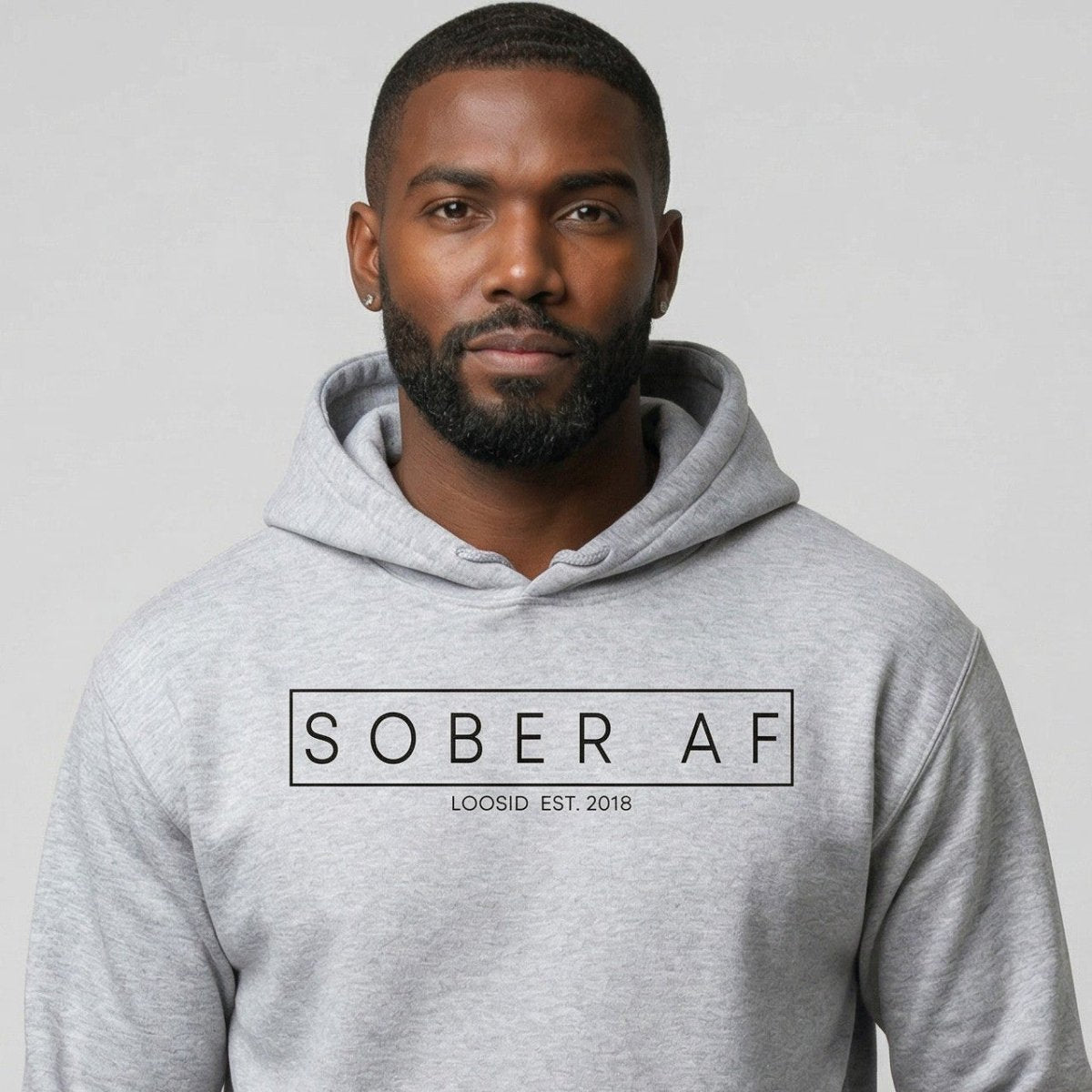 Sober AF Recovery Hoodie close-up view (view 2)