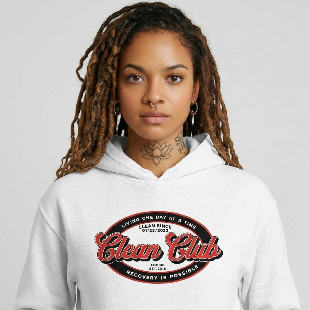 Clean Club Badge Unisex Hoodie with Custom Sobriety Date