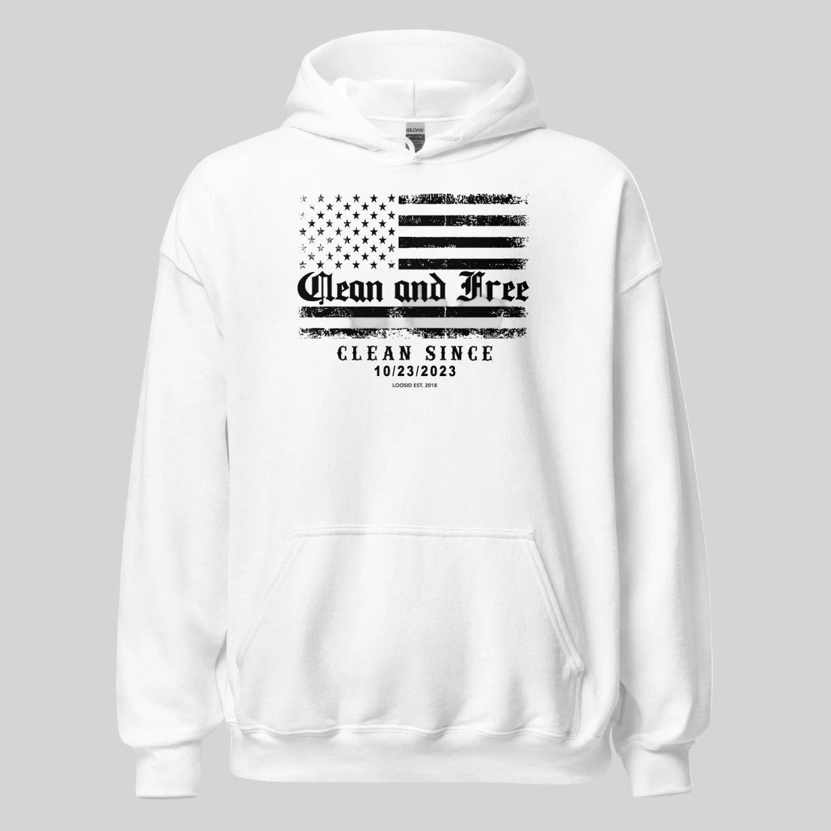 Clean and Free Custom Recovery Date Recovery Hoodie flat lay styled image (view 23)