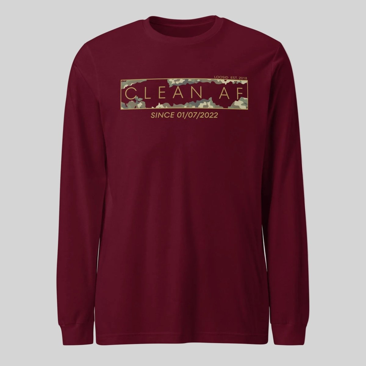 Clean AF Camo Long Sleeve Sober T Shirt featuring the design (view 11)
