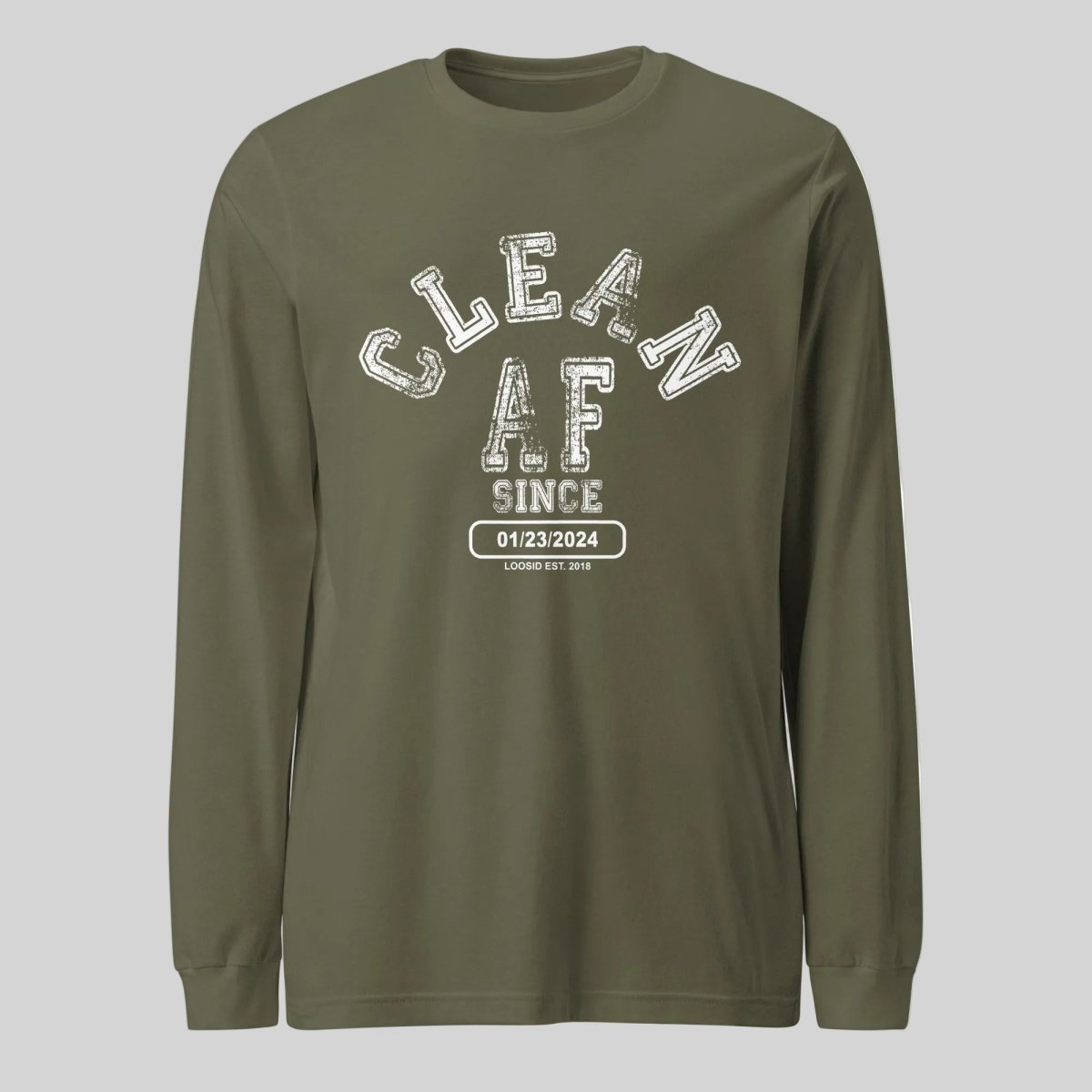 Clean AF Long Sleeve Sober T Shirt flat lay styled image (view 23)