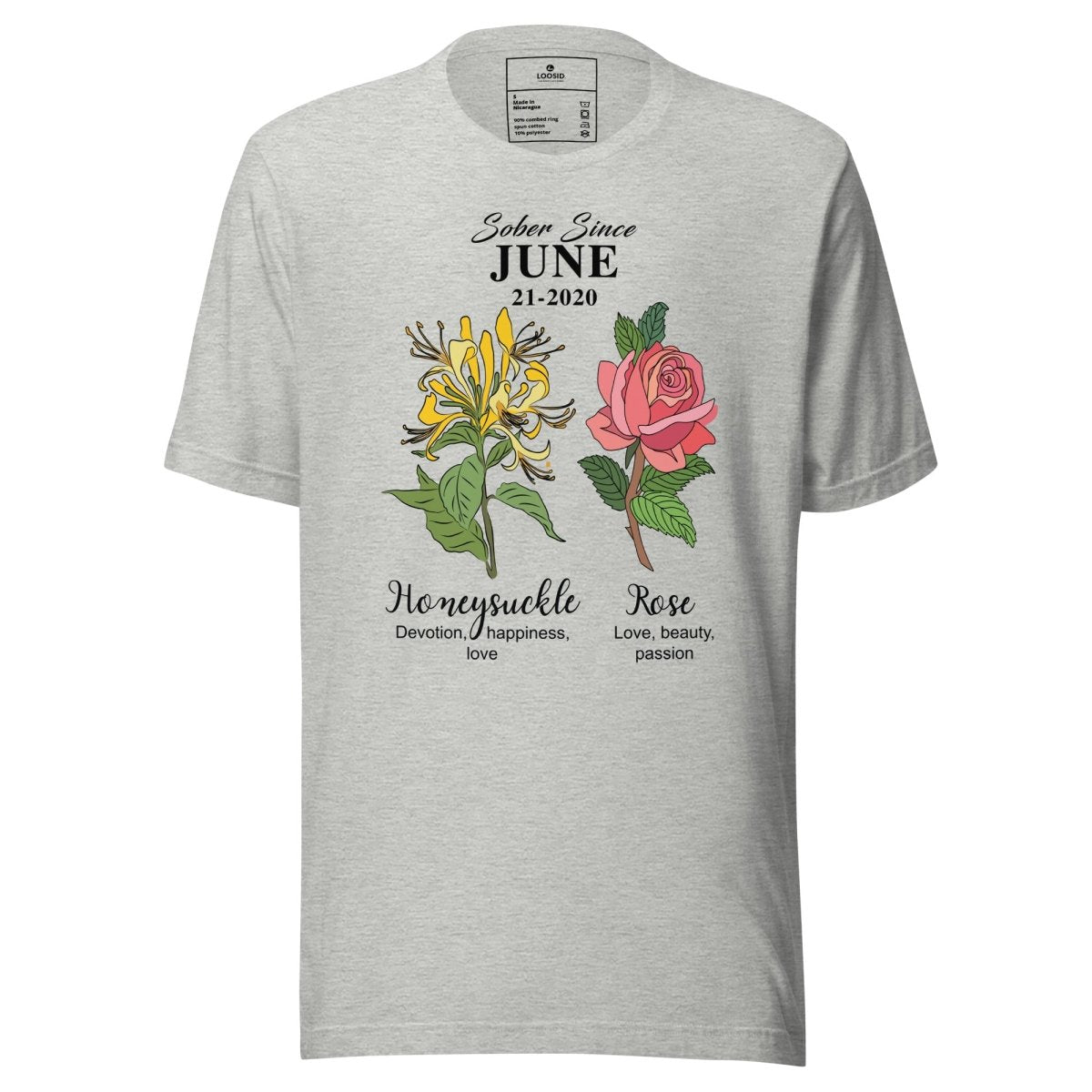 Sober Since Monthly Flower Tee Personalized with Your Sober Date Sober T Shirt lifestyle view (view 5)