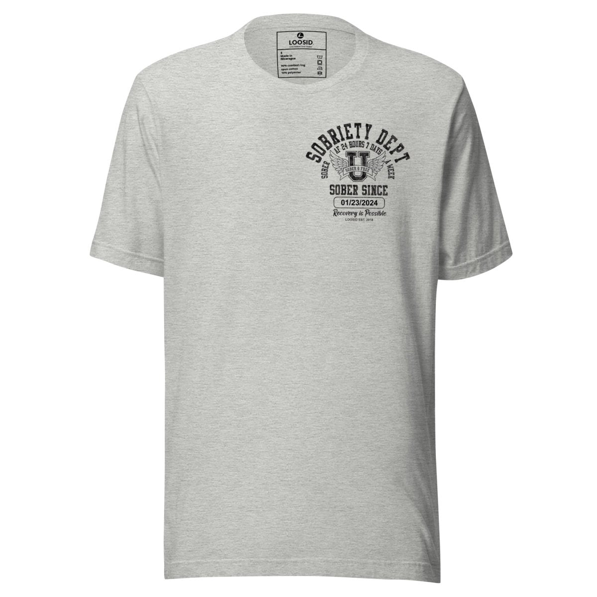 Sobriety Dept 24 7 Sober T Shirt flat lay styled image (view 13)