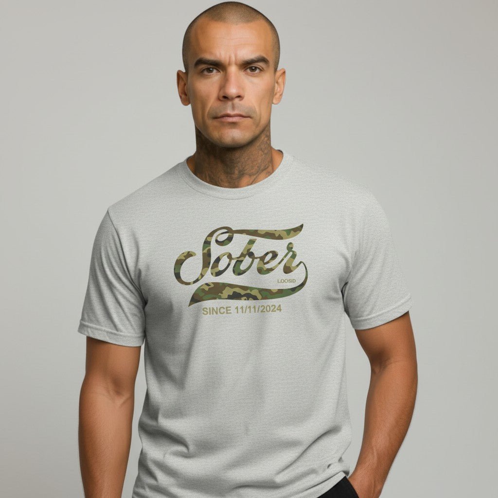 Sober Since Camo Sober T Shirt graphic detail (view 4)