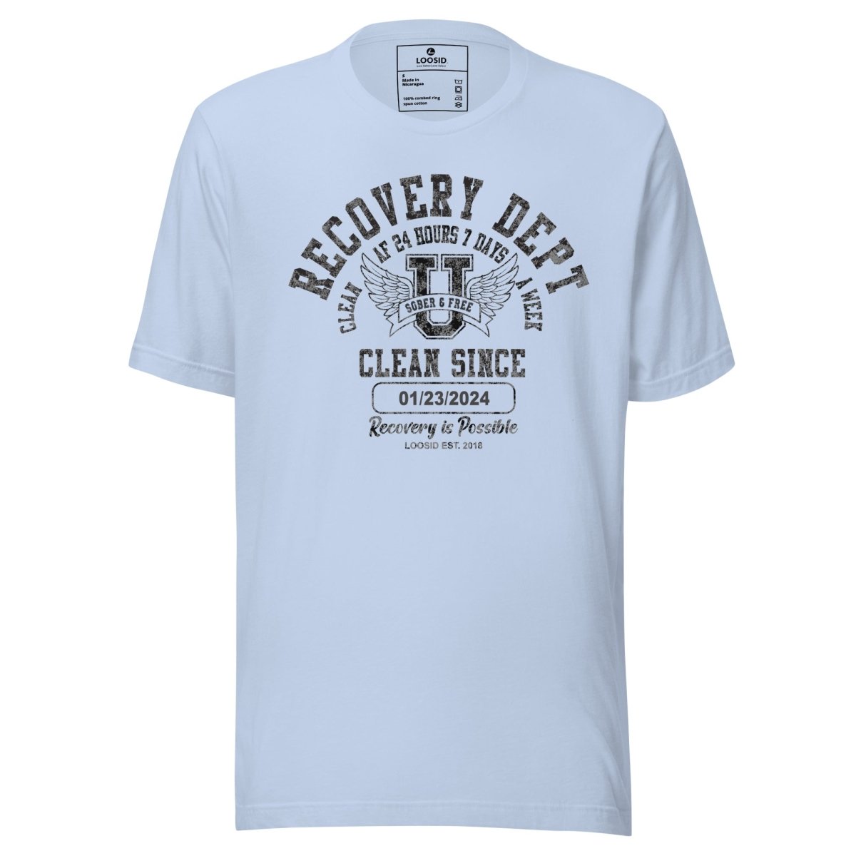 Clean Since Sobriety Sober T Shirt flat lay styled image (view 23)