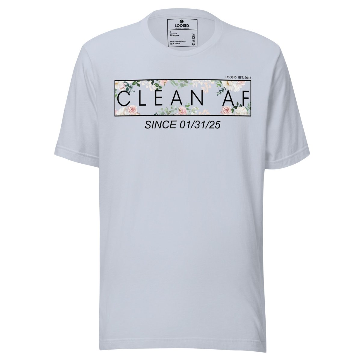 Clean AF Flower Sober T Shirt flat lay styled image (view 23)