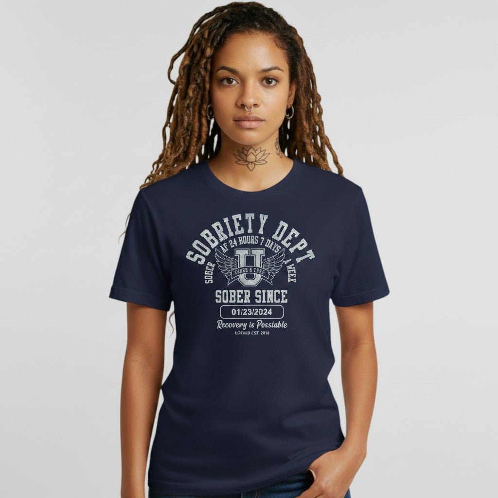 Sobriety Dept Sober T Shirt flat lay styled image (view 13)