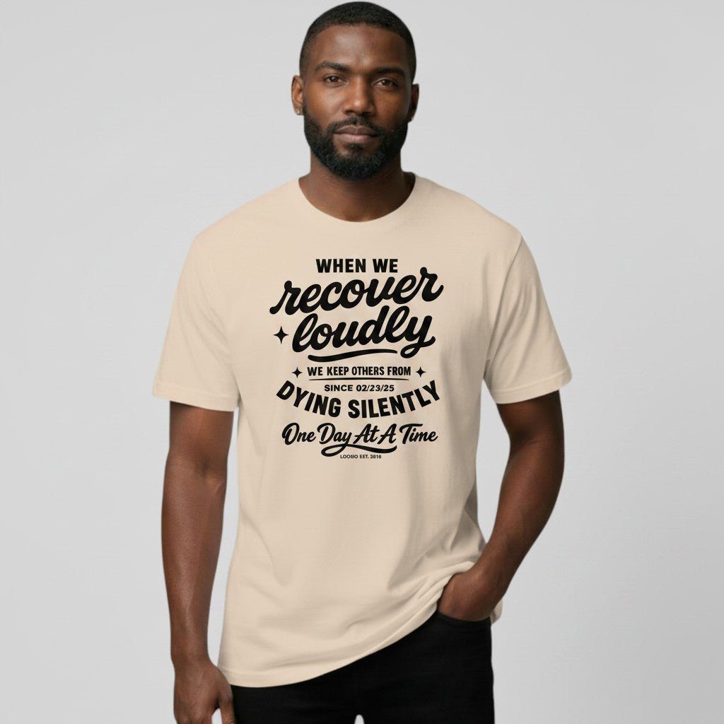 When We Recover Loudly Sober T Shirt flat lay styled image (view 13)
