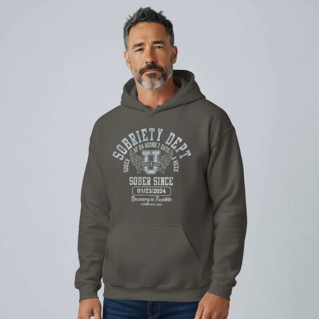 Recovery Hoodie | Sobriety Dept Sober AF 24/7 Unisex Hoodie with Custom Sobriety Date