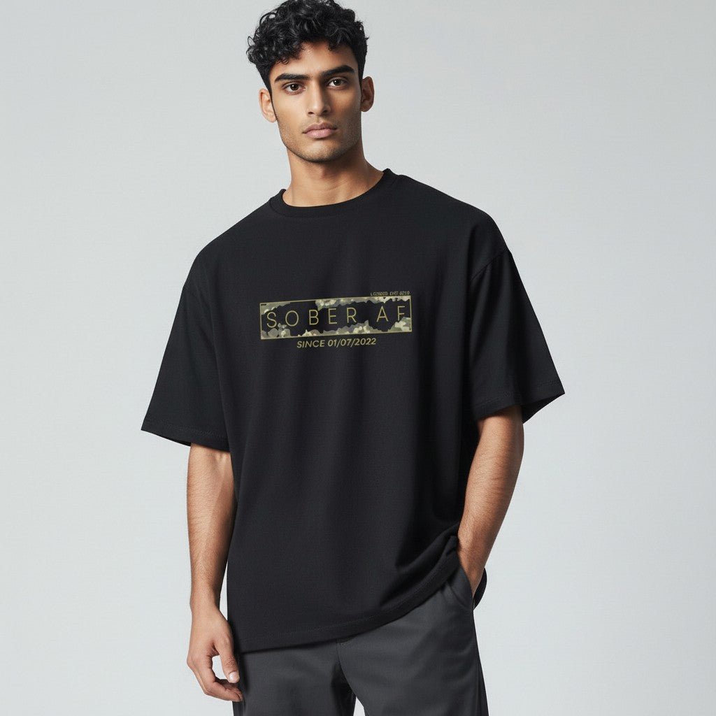 Sober T Shirt | Men’s Sober AF Camo Tee with Personalized Date