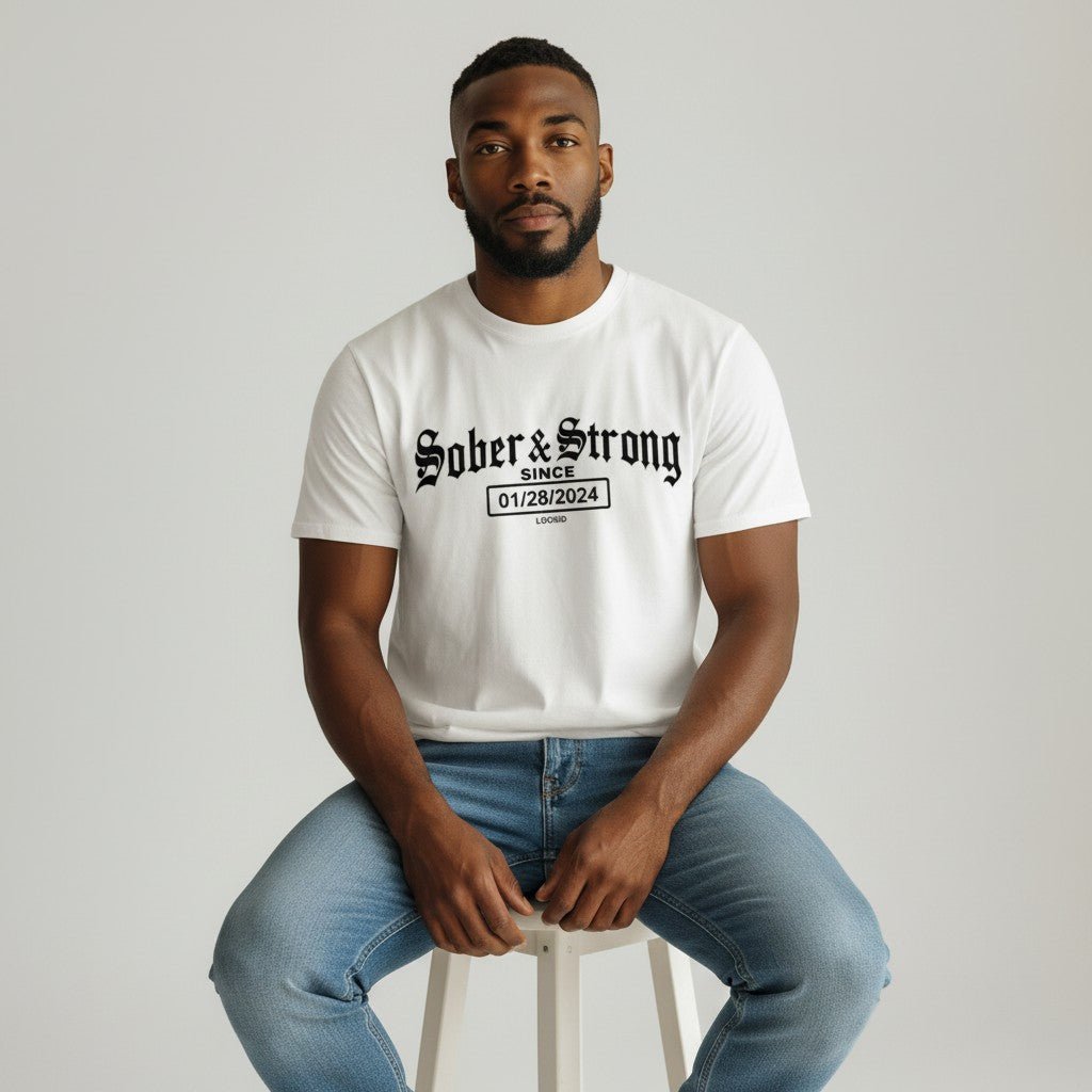 Sober T Shirt | Men’s Old School Tee with Personalized Sobriety Date